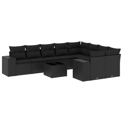 10-tlg. Garten-Sofagarnitur mit Kissen Schwarz Poly Rattan - Pazzar.ch