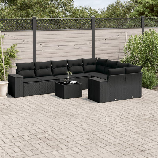 10-tlg. Garten-Sofagarnitur mit Kissen Schwarz Poly Rattan - Pazzar.ch