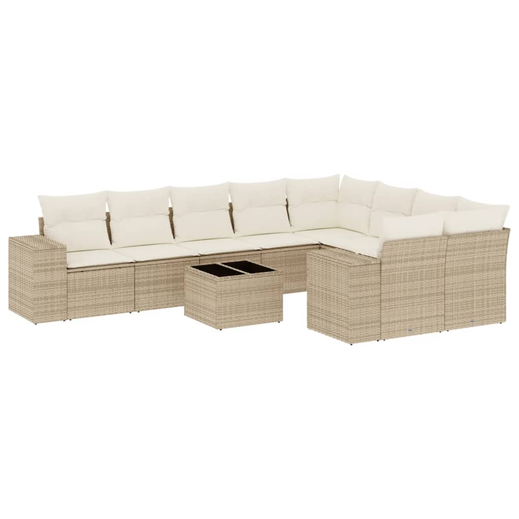 10-tlg. Garten-Sofagarnitur mit Kissen Beige Poly Rattan - Pazzar.ch