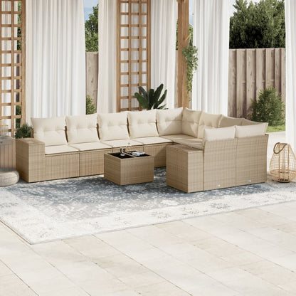 10-tlg. Garten-Sofagarnitur mit Kissen Beige Poly Rattan - Pazzar.ch