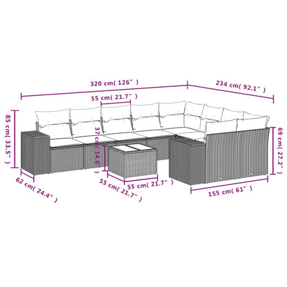 10-tlg. Garten-Sofagarnitur mit Kissen Beige Poly Rattan - Pazzar.ch