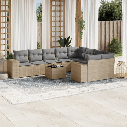 10-tlg. Garten-Sofagarnitur mit Kissen Beige Poly Rattan - Pazzar.ch