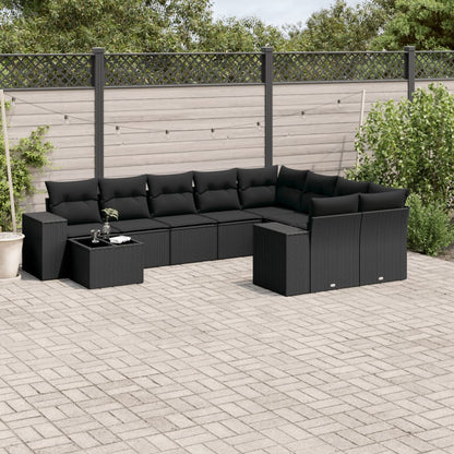 10-tlg. Garten-Sofagarnitur mit Kissen Schwarz Poly Rattan - Pazzar.ch