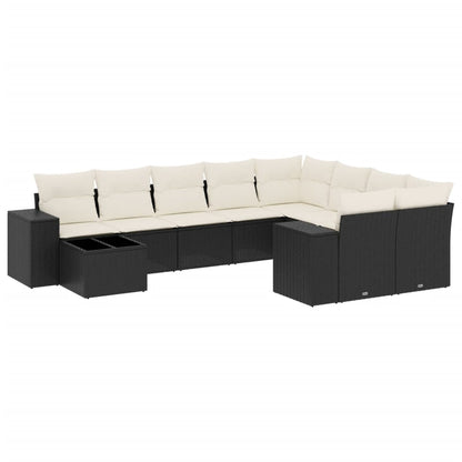 10-tlg. Garten-Sofagarnitur mit Kissen Schwarz Poly Rattan - Pazzar.ch