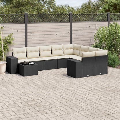 10-tlg. Garten-Sofagarnitur mit Kissen Schwarz Poly Rattan - Pazzar.ch