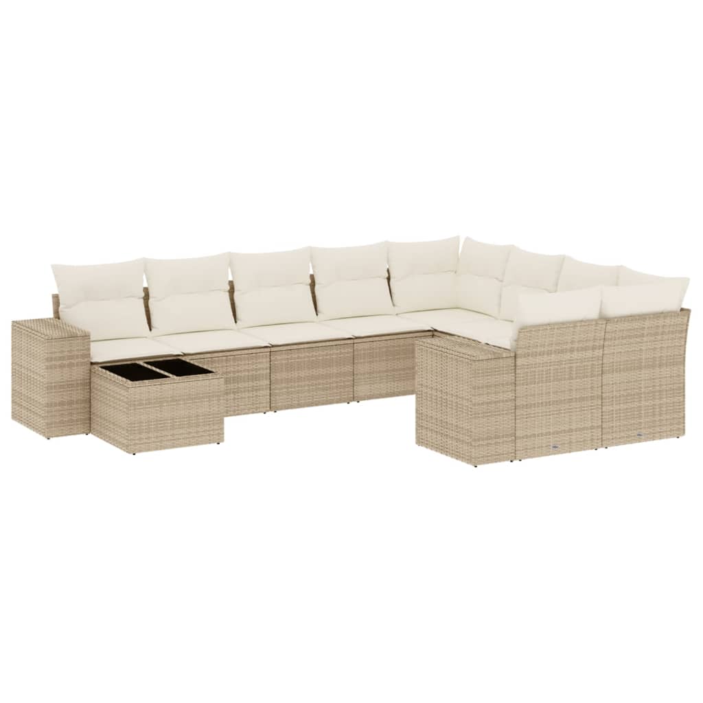 10-tlg. Garten-Sofagarnitur mit Kissen Beige Poly Rattan - Pazzar.ch