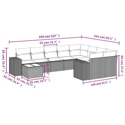 10-tlg. Garten-Sofagarnitur mit Kissen Hellgrau Poly Rattan - Pazzar.ch