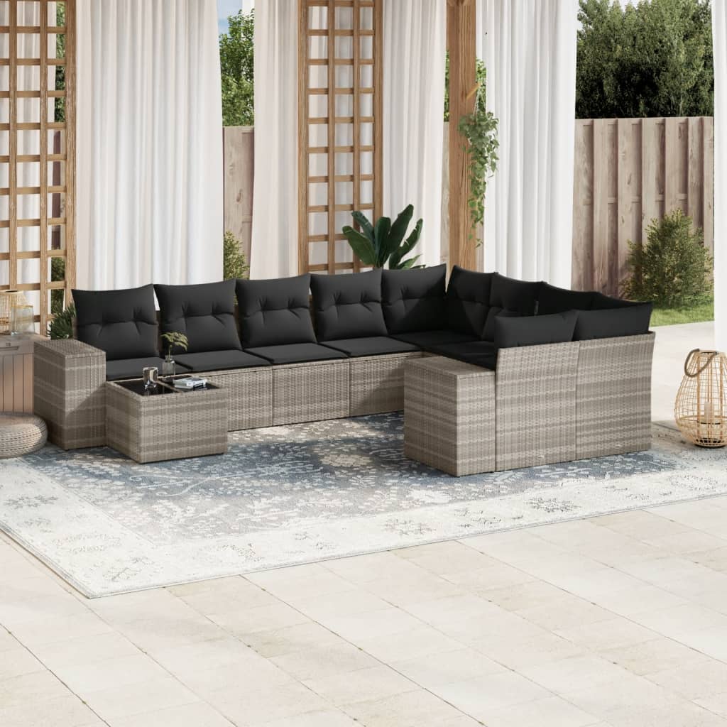 10-tlg. Garten-Sofagarnitur mit Kissen Hellgrau Poly Rattan - Pazzar.ch