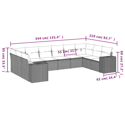 10-tlg. Garten-Sofagarnitur mit Kissen Schwarz Poly Rattan - Pazzar.ch