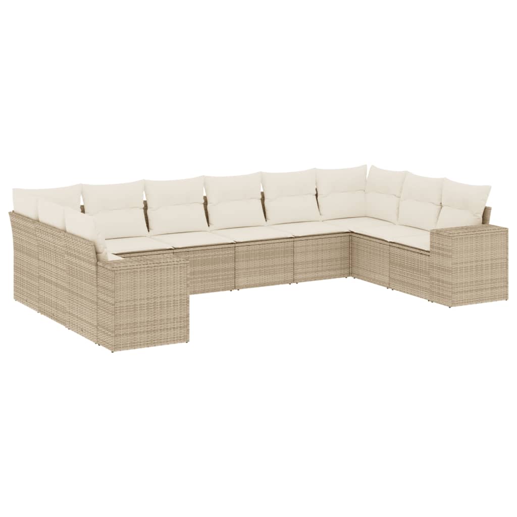 10-tlg. Garten-Sofagarnitur mit Kissen Beige Poly Rattan - Pazzar.ch