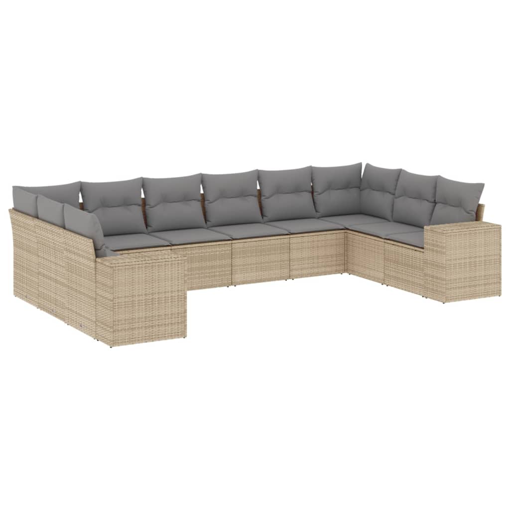 10-tlg. Garten-Sofagarnitur mit Kissen Beige Poly Rattan - Pazzar.ch