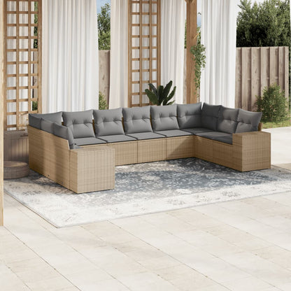 10-tlg. Garten-Sofagarnitur mit Kissen Beige Poly Rattan - Pazzar.ch