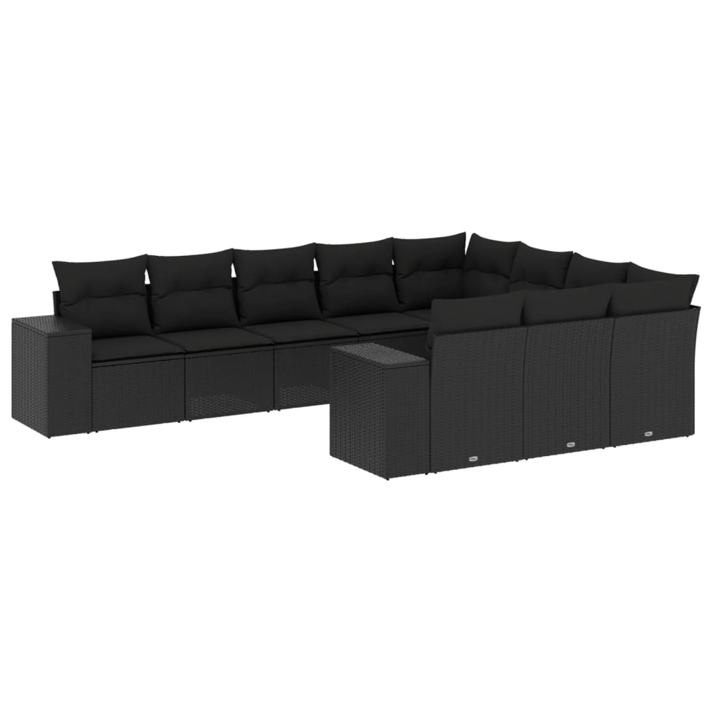 10-tlg. Garten-Sofagarnitur mit Kissen Schwarz Poly Rattan - Pazzar.ch