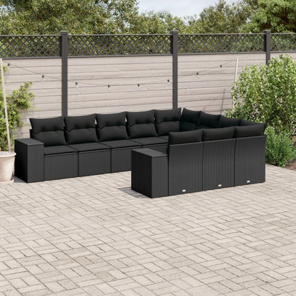 10-tlg. Garten-Sofagarnitur mit Kissen Schwarz Poly Rattan - Pazzar.ch