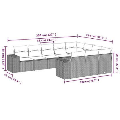 10-tlg. Garten-Sofagarnitur mit Kissen Schwarz Poly Rattan - Pazzar.ch