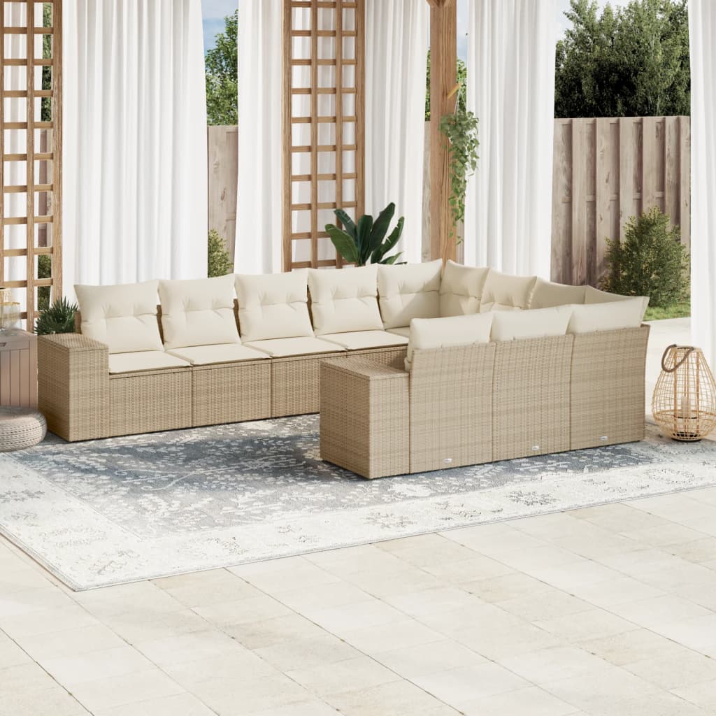 10-tlg. Garten-Sofagarnitur mit Kissen Beige Poly Rattan - Pazzar.ch