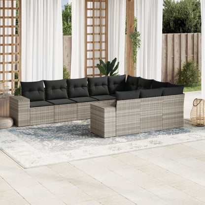 10-tlg. Garten-Sofagarnitur mit Kissen Hellgrau Poly Rattan - Pazzar.ch