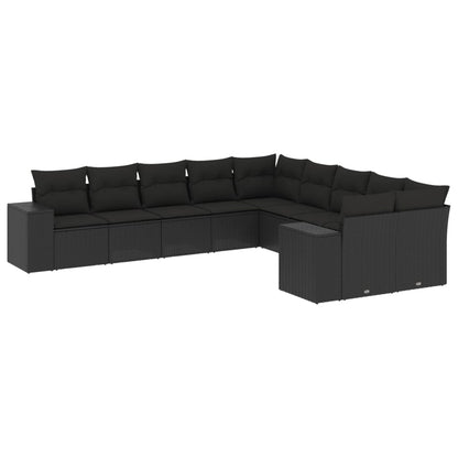 10-tlg. Garten-Sofagarnitur mit Kissen Schwarz Poly Rattan - Pazzar.ch