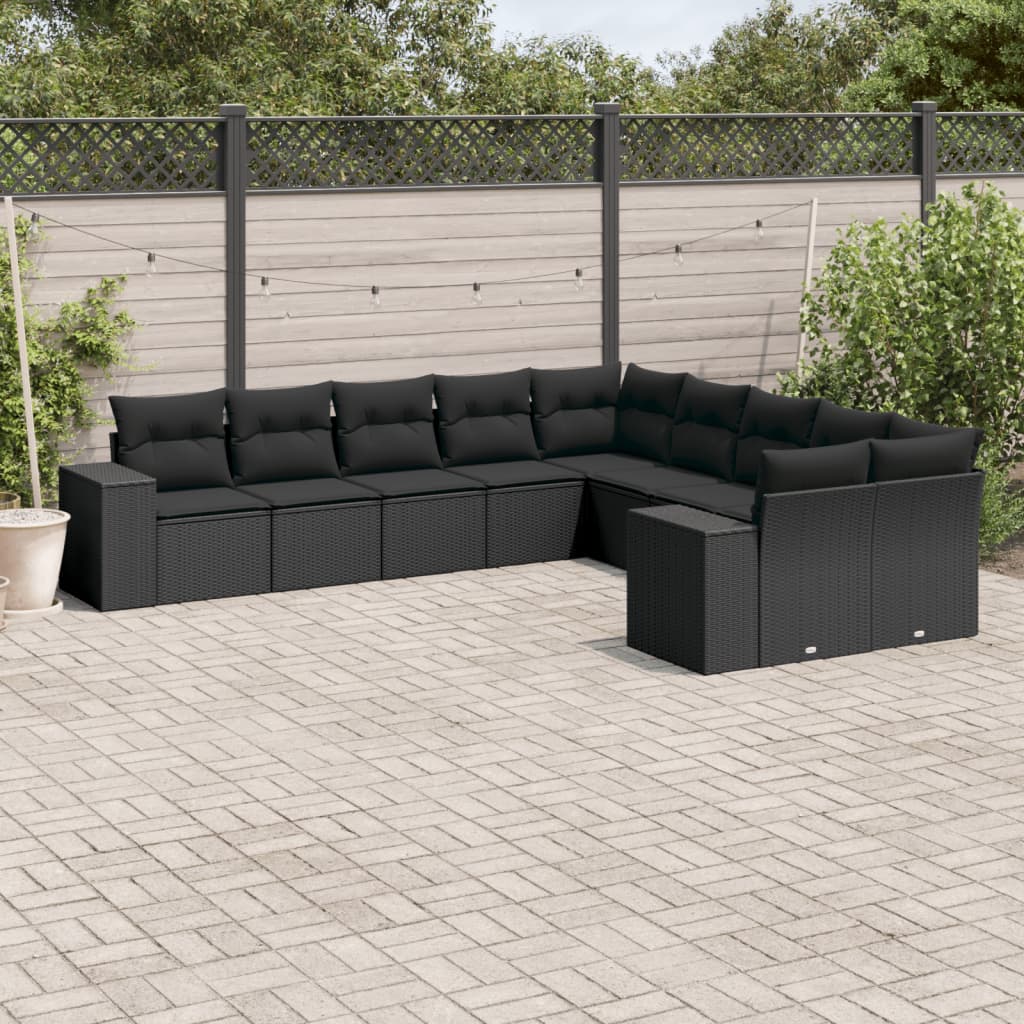 10-tlg. Garten-Sofagarnitur mit Kissen Schwarz Poly Rattan - Pazzar.ch