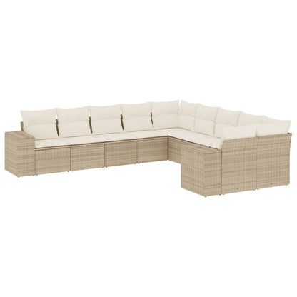 10-tlg. Garten-Sofagarnitur mit Kissen Beige Poly Rattan - Pazzar.ch