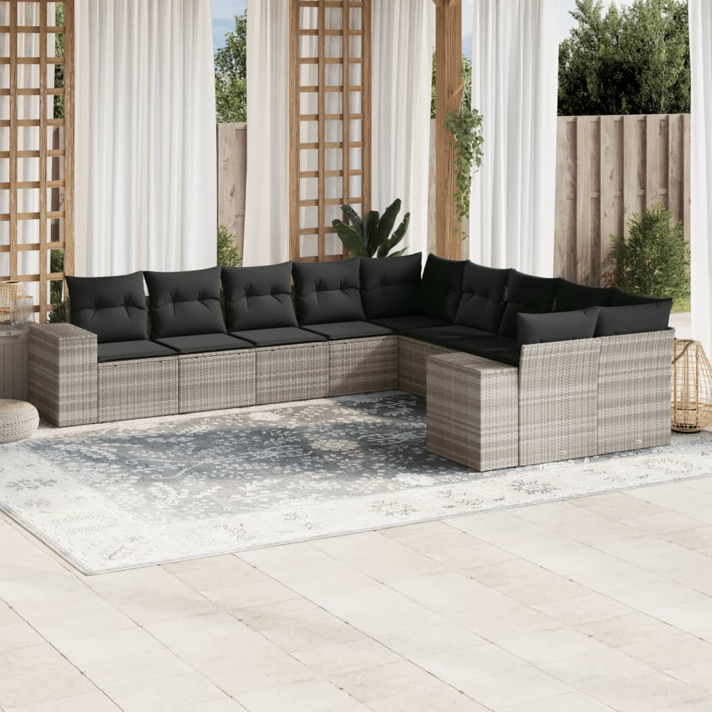 10-tlg. Garten-Sofagarnitur mit Kissen Hellgrau Poly Rattan - Pazzar.ch