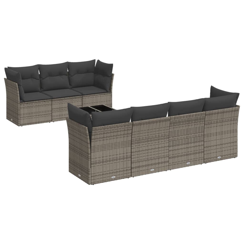 8-tlg. Garten-Sofagarnitur mit Kissen Grau Poly Rattan - Pazzar.ch