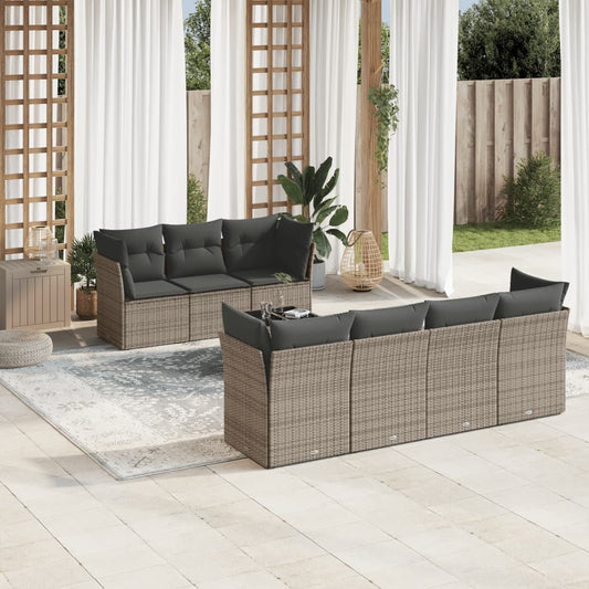 8-tlg. Garten-Sofagarnitur mit Kissen Grau Poly Rattan - Pazzar.ch