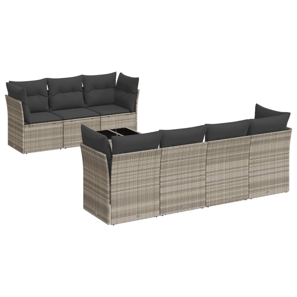8-tlg. Garten-Sofagarnitur mit Kissen Hellgrau Poly Rattan - Pazzar.ch