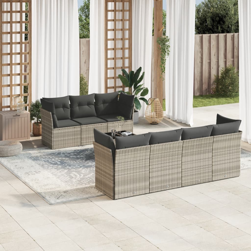 8-tlg. Garten-Sofagarnitur mit Kissen Hellgrau Poly Rattan - Pazzar.ch