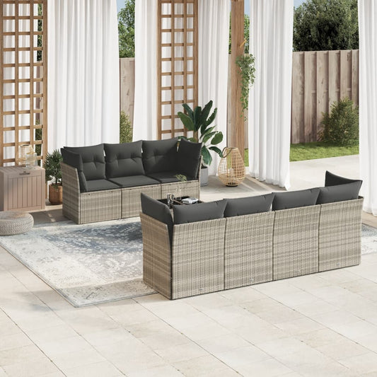 8-tlg. Garten-Sofagarnitur mit Kissen Hellgrau Poly Rattan - Pazzar.ch
