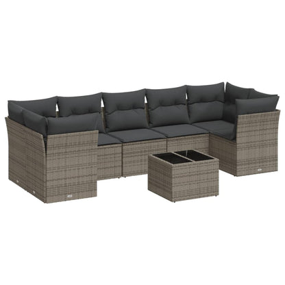 8-tlg. Garten-Sofagarnitur mit Kissen Grau Poly Rattan - Pazzar.ch