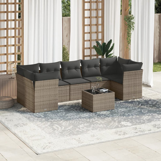 8-tlg. Garten-Sofagarnitur mit Kissen Grau Poly Rattan - Pazzar.ch