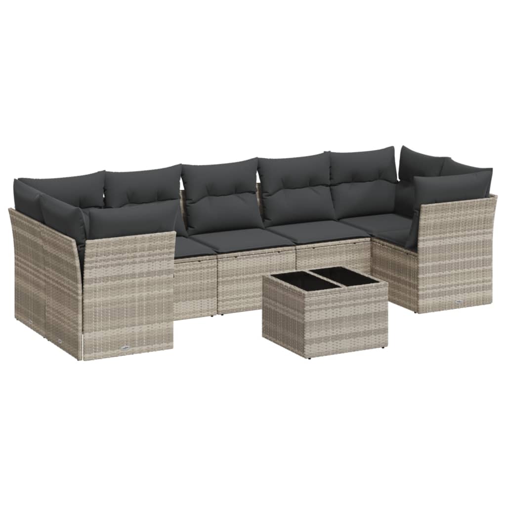 8-tlg. Garten-Sofagarnitur mit Kissen Hellgrau Poly Rattan - Pazzar.ch