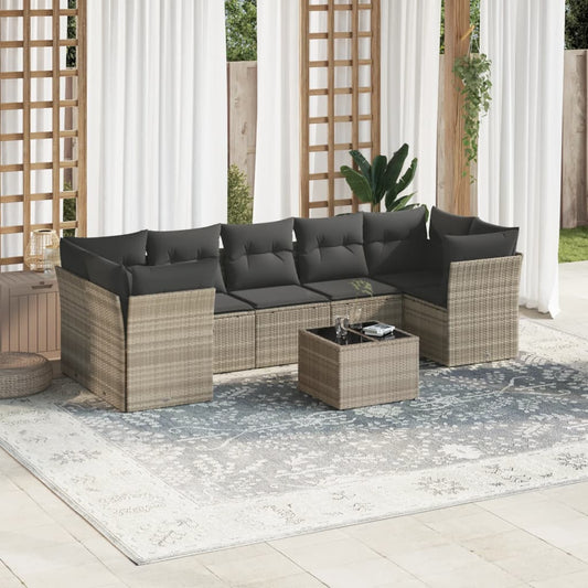8-tlg. Garten-Sofagarnitur mit Kissen Hellgrau Poly Rattan - Pazzar.ch