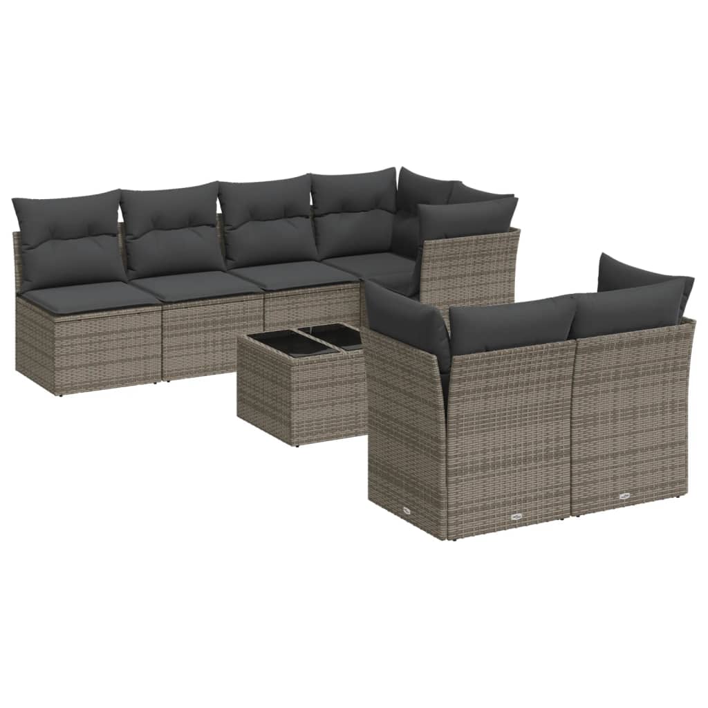 8-tlg. Garten-Sofagarnitur mit Kissen Grau Poly Rattan - Pazzar.ch