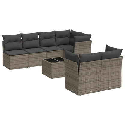 8-tlg. Garten-Sofagarnitur mit Kissen Grau Poly Rattan - Pazzar.ch
