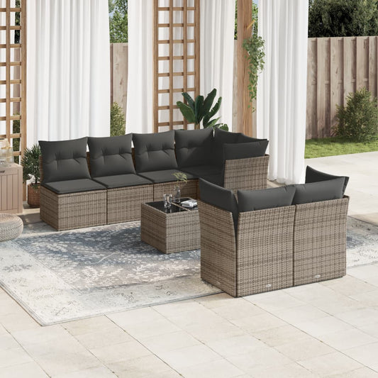 8-tlg. Garten-Sofagarnitur mit Kissen Grau Poly Rattan - Pazzar.ch