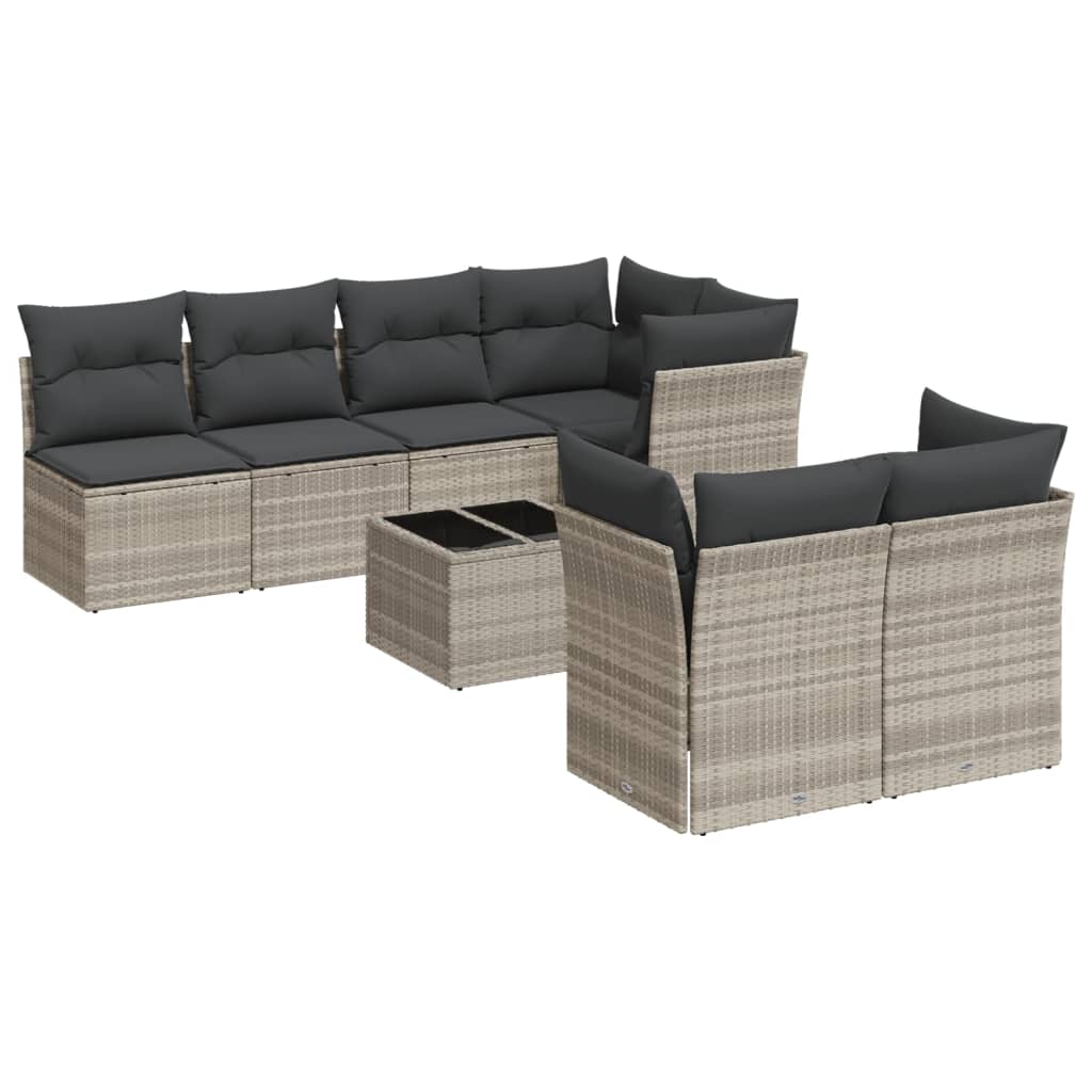 8-tlg. Garten-Sofagarnitur mit Kissen Hellgrau Poly Rattan - Pazzar.ch