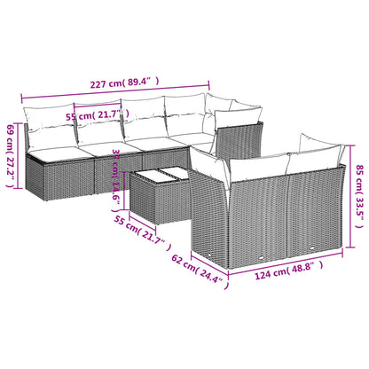 8-tlg. Garten-Sofagarnitur mit Kissen Hellgrau Poly Rattan - Pazzar.ch