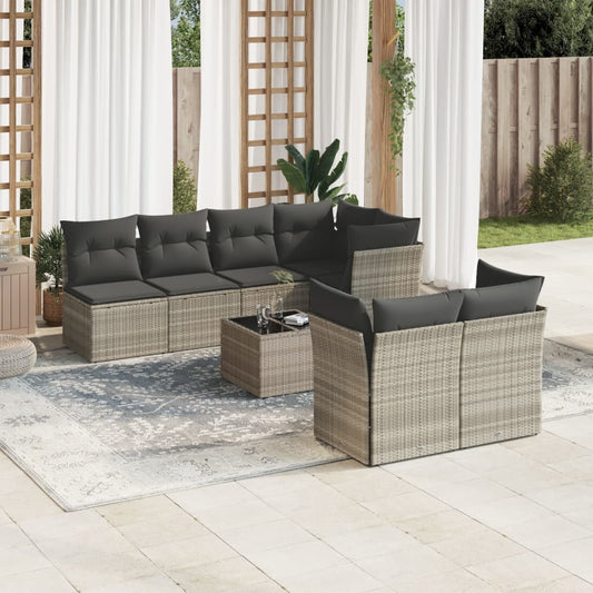 8-tlg. Garten-Sofagarnitur mit Kissen Hellgrau Poly Rattan - Pazzar.ch