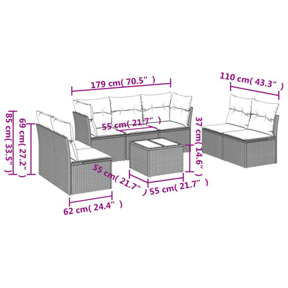 8-tlg. Garten-Sofagarnitur mit Kissen Grau Poly Rattan - Pazzar.ch