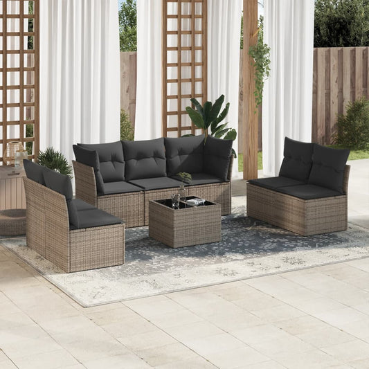 8-tlg. Garten-Sofagarnitur mit Kissen Grau Poly Rattan - Pazzar.ch