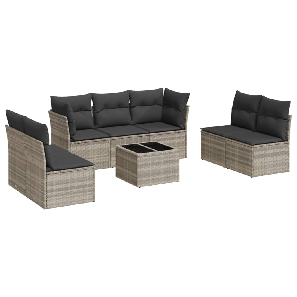 8-tlg. Garten-Sofagarnitur mit Kissen Hellgrau Poly Rattan - Pazzar.ch