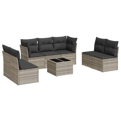 8-tlg. Garten-Sofagarnitur mit Kissen Hellgrau Poly Rattan - Pazzar.ch