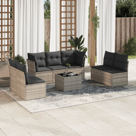 8-tlg. Garten-Sofagarnitur mit Kissen Hellgrau Poly Rattan - Pazzar.ch