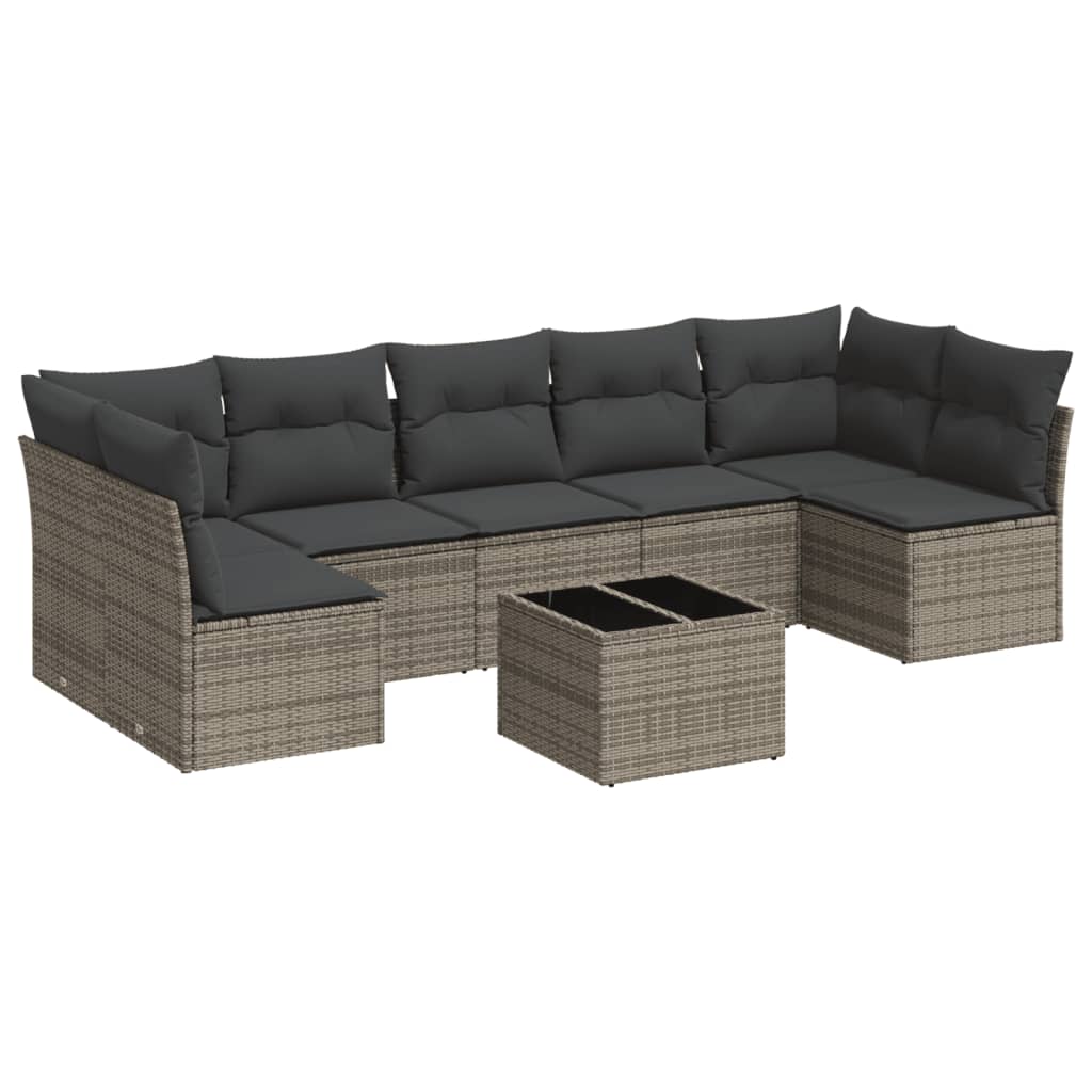 8-tlg. Garten-Sofagarnitur mit Kissen Grau Poly Rattan - Pazzar.ch