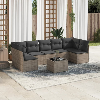 8-tlg. Garten-Sofagarnitur mit Kissen Grau Poly Rattan - Pazzar.ch
