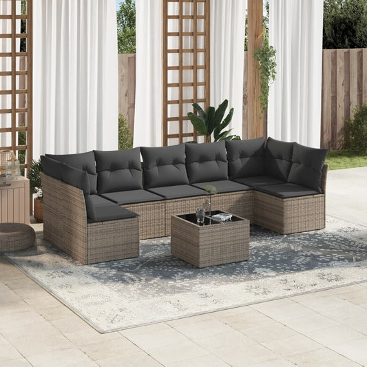 8-tlg. Garten-Sofagarnitur mit Kissen Grau Poly Rattan - Pazzar.ch
