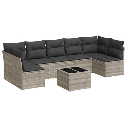 8-tlg. Garten-Sofagarnitur mit Kissen Hellgrau Poly Rattan - Pazzar.ch