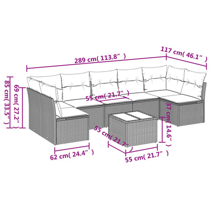 8-tlg. Garten-Sofagarnitur mit Kissen Hellgrau Poly Rattan - Pazzar.ch